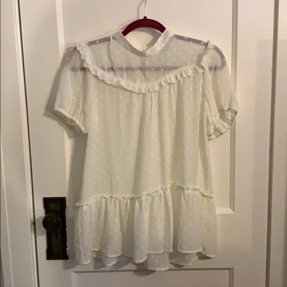Anthropologie RO & DE White Flutter Waist top